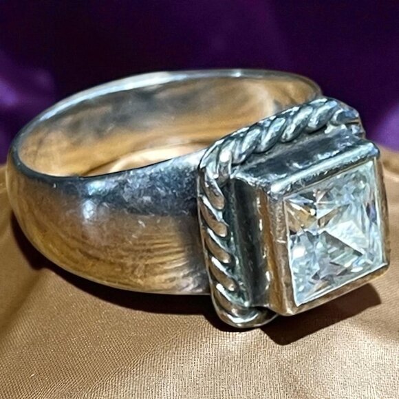 Retired Silpada Elizabeth  Silver Rope Framed Princess Cut CZ - Picture 5 of 5